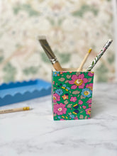 William Morris fabric covered wooden Pen Pot, desk tidy, dressing room organisation, william morris home decor. Wooden vase.