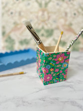 William Morris fabric covered wooden Pen Pot, desk tidy, dressing room organisation, william morris home decor. Wooden vase.