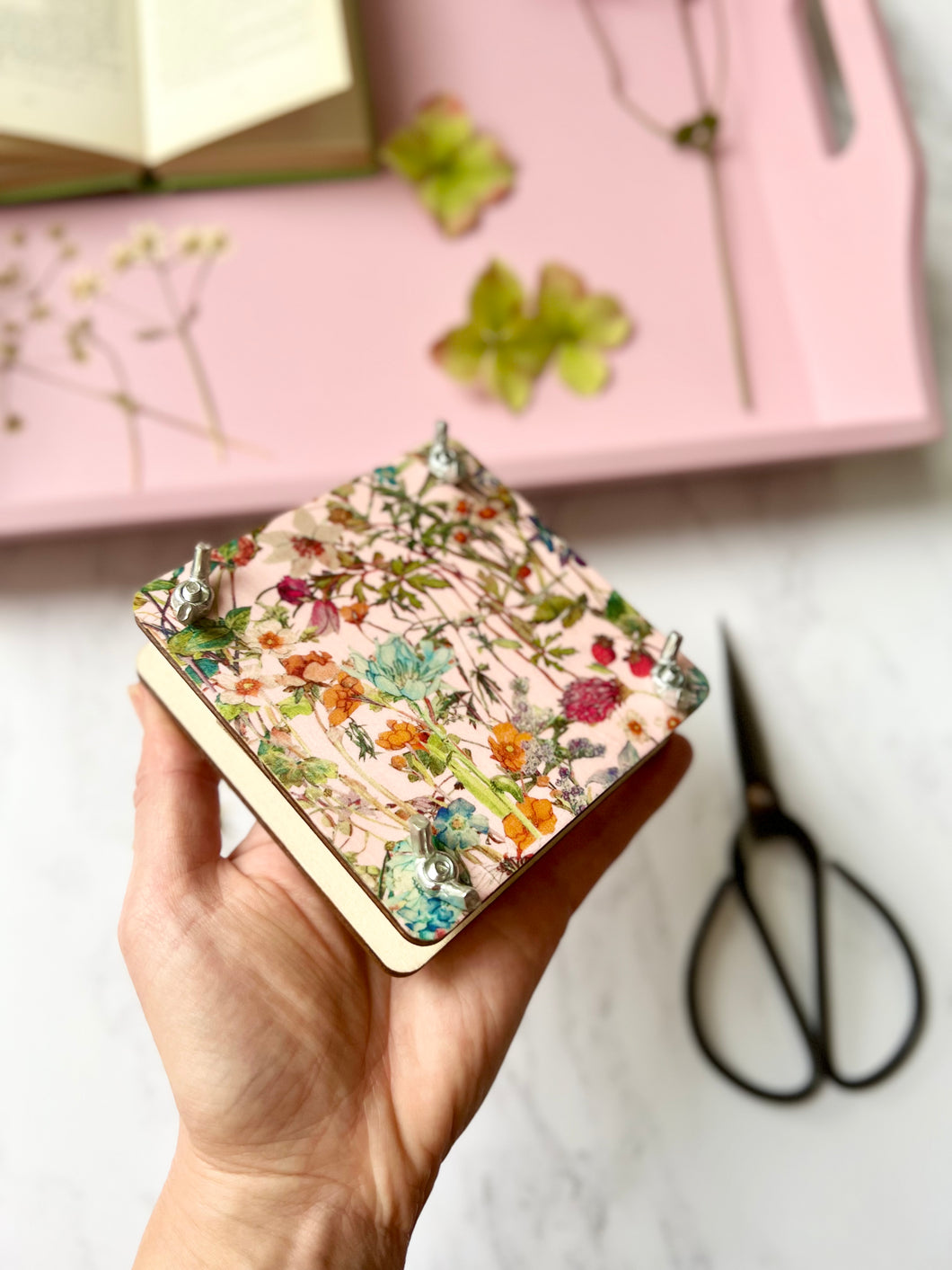 Liberty of London Mini Wooden/fabric Flower press, Gift for crafters , Flower pressing Tool