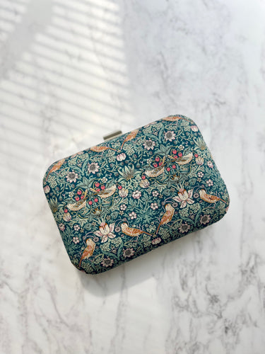 Strawberry Thief Clutch Bag, William Morris duck egg