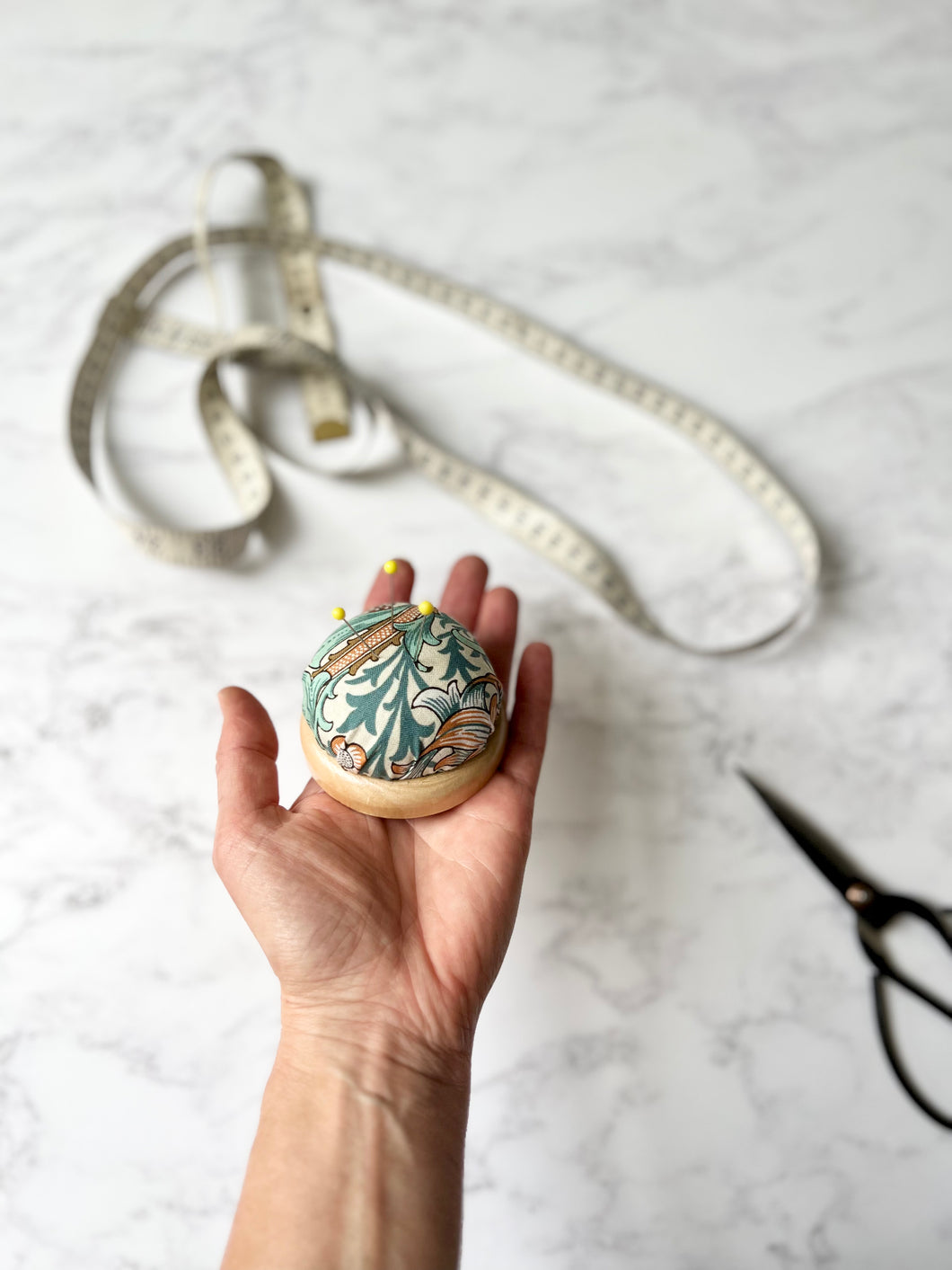 William Morris Pincushion with Wooden Base