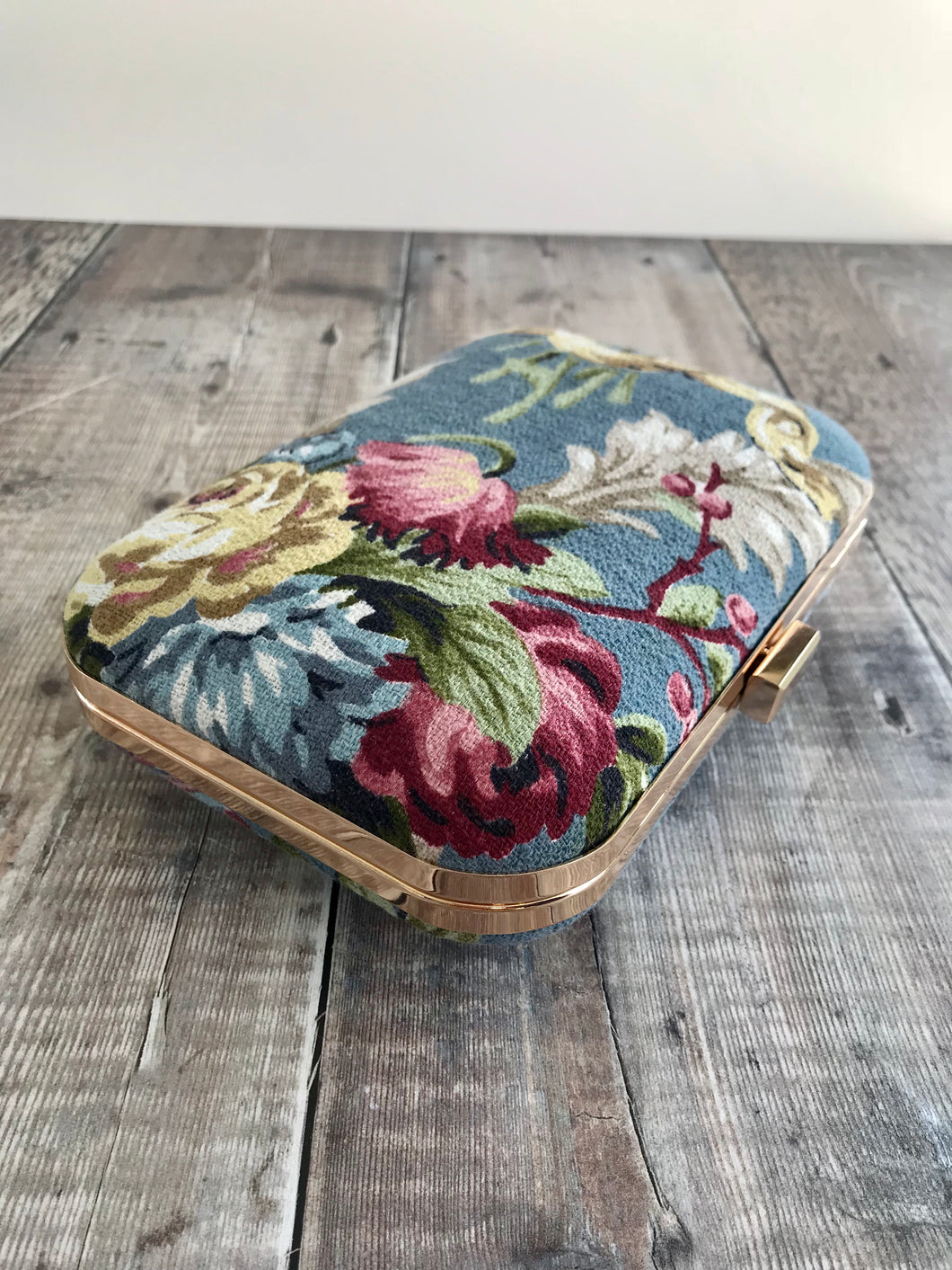 Rose Print Bark Cloth Clutch Bag