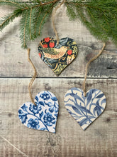 William Morris print Trio of Hearts Decorations