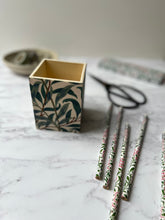 William Morris fabric covered wooden Pen Pot, desk tidy, dressing room organisation, william morris home decor. Wooden vase.
