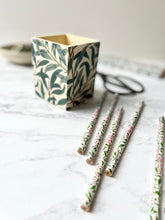 William Morris fabric covered wooden Pen Pot, desk tidy, dressing room organisation, william morris home decor. Wooden vase.