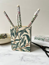 William Morris fabric covered wooden Pen Pot, desk tidy, dressing room organisation, william morris home decor. Wooden vase.
