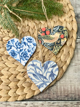 William Morris print Trio of Hearts Decorations