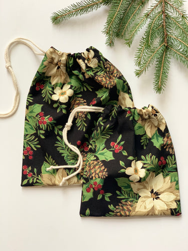Poinsettia Drawstring Bag,