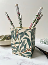 William Morris fabric covered wooden Pen Pot, desk tidy, dressing room organisation, william morris home decor. Wooden vase.